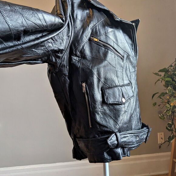 Vintage 80s/90s Leather Motorcycle Jacket Patchwork God Bless America Eagle M - Picture 4 of 13